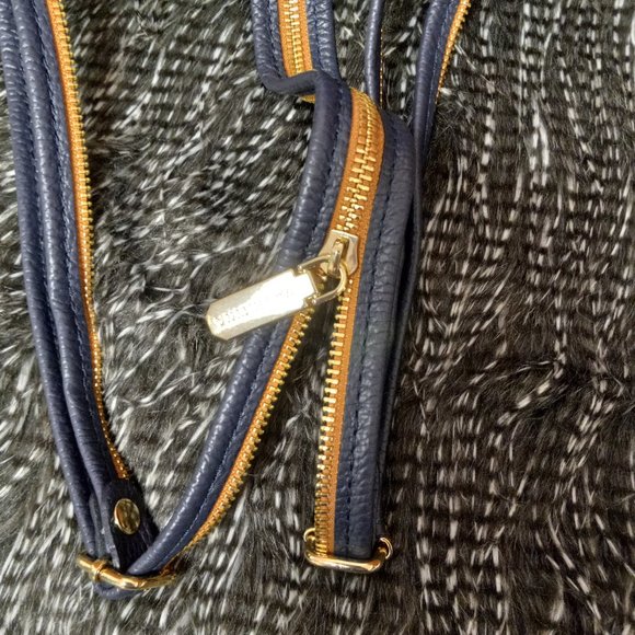 Valentina Genuine Italian Leather Backpack, Convertible Straps, Navy/Tan Trim. main image 4